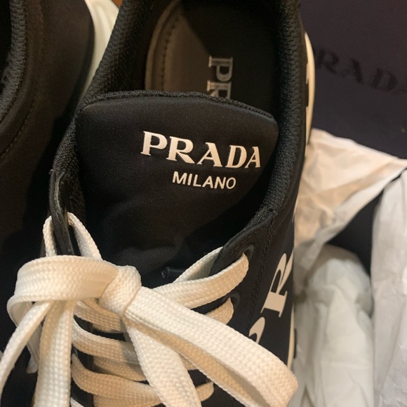 AUTH PRADA Sneakers Plain Logo Street Style, in BLACK Unisex, EU 8.5/US 10 - Picture 13 of 14